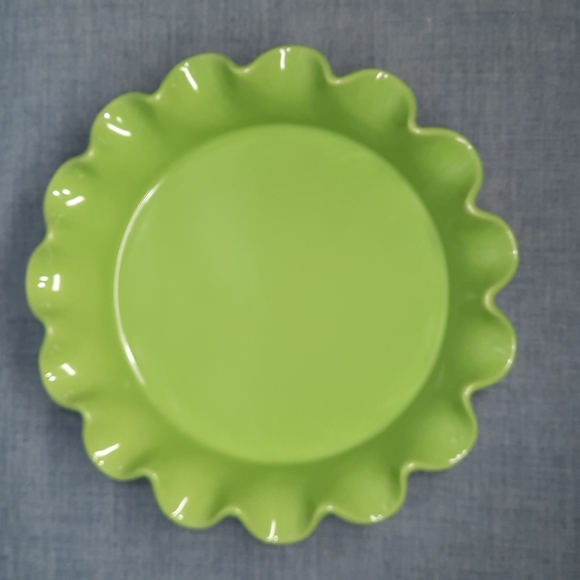 Ruffle Fluted Edge Pottery Pie Plate Baking Green Bake Baker Cook - Picture 2 of 4